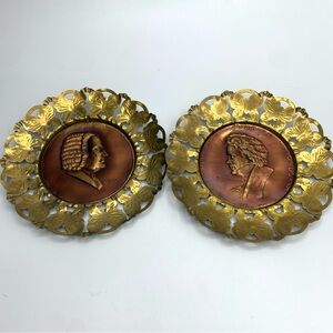Vintage Set Of Metal Brass Wall Hanging Plaques Plates  Beethoven & Bach 6”